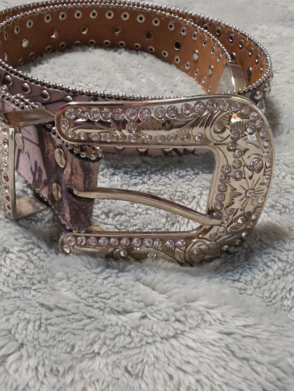 BLAZIN ROXX BLING BELT, Sz.S Brown & Pink W/rhinestone & Silvertone Buckle EUC